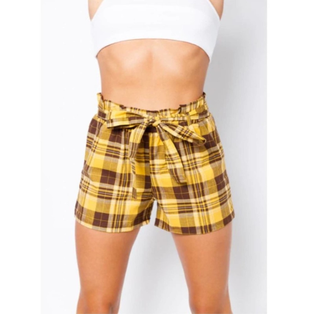 Yellow and Brown High Waist Shorts -L